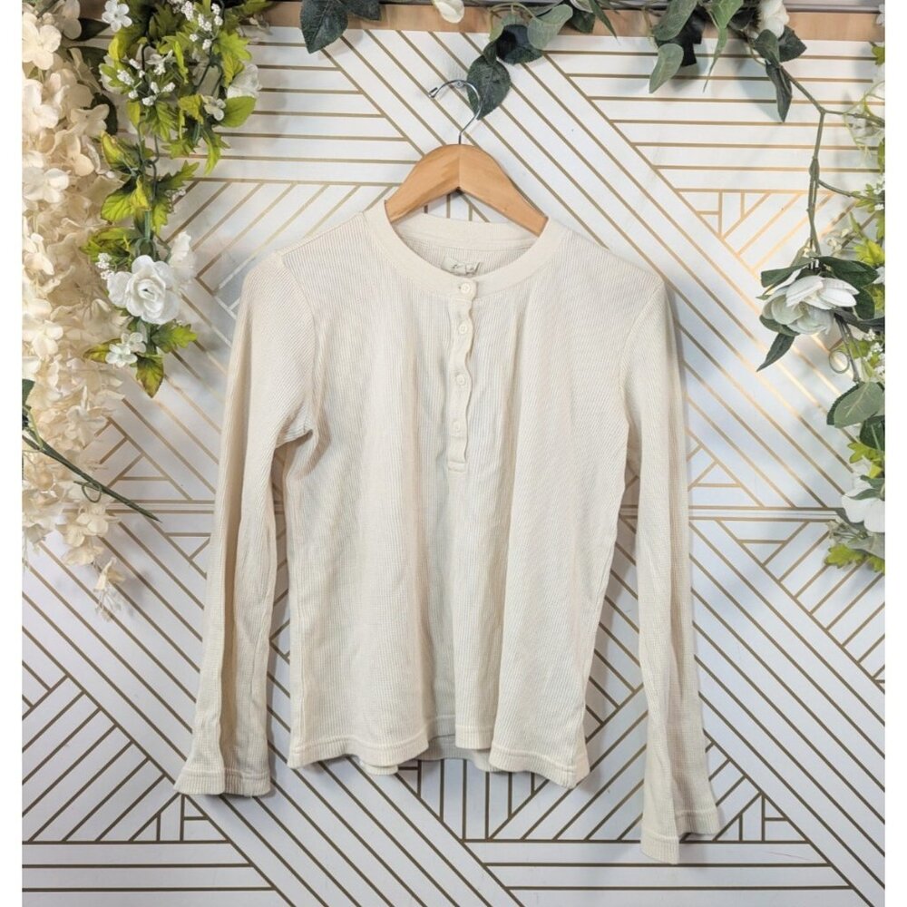 MADEWELL Women's Garment Dyed Waffle Knit Thermal Beige Long Sleeve Sz Small